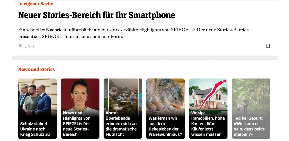 Screenshot Spiegel News und Stories im Hochkant Format